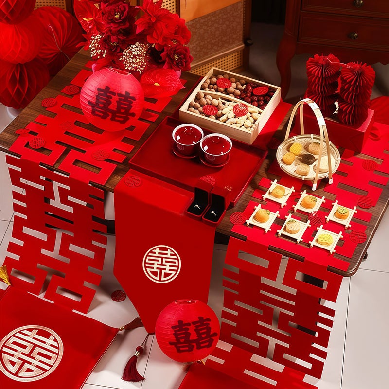 Chinese-Style Wedding Room Coffee Table Decoration Wedding Decoration Tea Ceremony Set Wedding Engagement Banquet Ritual Table Setting Complete Set - Image 4